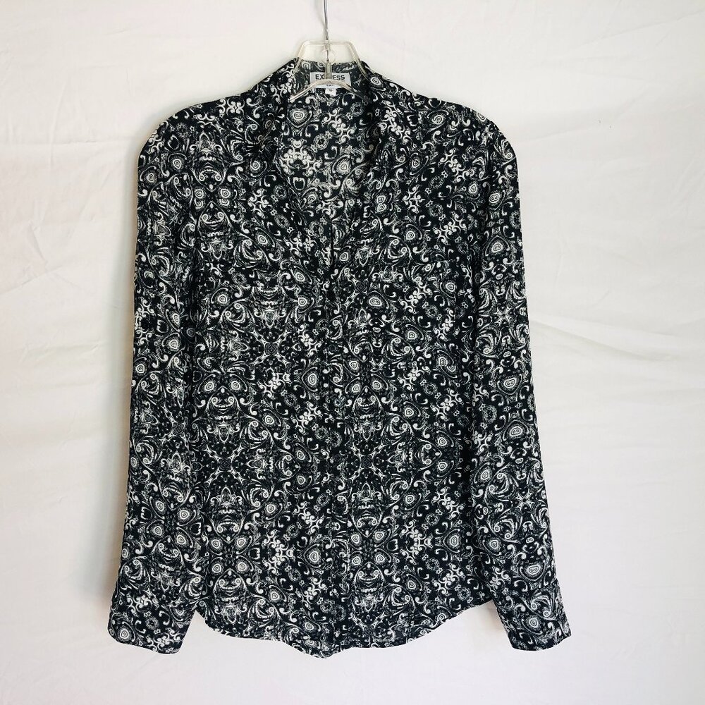 Express Portofino Shirt Geometric Button Front Blouse Top Women's Size XS